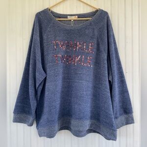 C&C California Women's Blue TWINKLE TWINKLE Sequin Fleece Sweatshirt Size 3X NWT